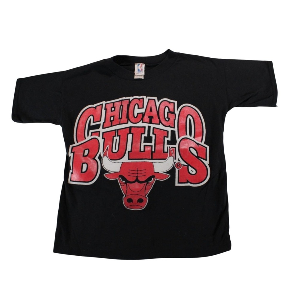 Vintage Chicago‎ Bulls NBA Team Glasgow T-Shirt Black Youth Size 14 Made in USA